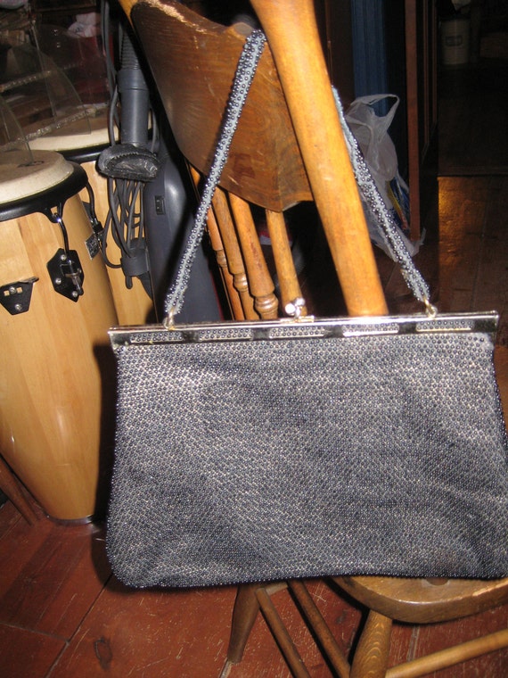 VintageBlack Beaded purse, hand bag , snap clutch closure,13 x 10, strap handle | eBay