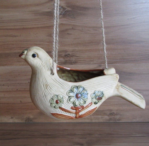 Items similar to Vintage Ceramic Bird Hanging Planter on Etsy