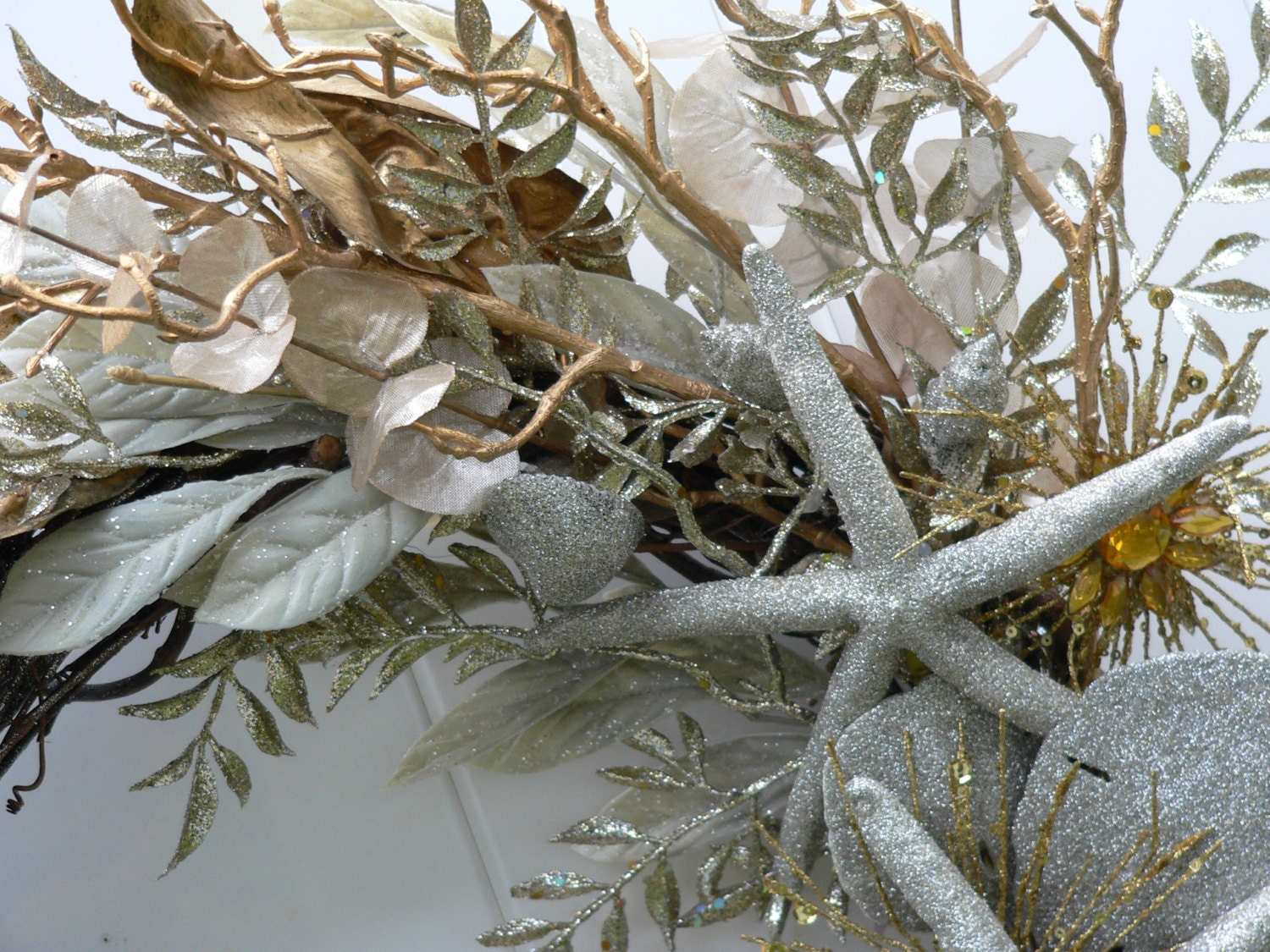 Glitter Beach Wreath-Gold Glitter Starfish Wreath-Sparkle Wreath-Beach Wedding Decor-Holiday Decoration Siver Gold-New Years Eve Decoration