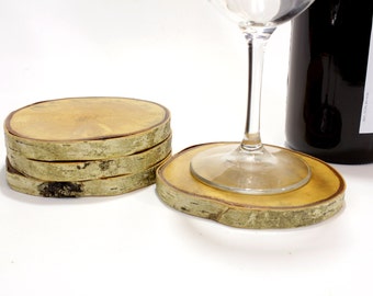 Wood Coasters with Birch Bark, Wedding Coasters, Drink Coasters (Set of 4)