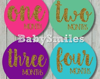 FREE GIFT Monthly Baby Stickers Baby Month Stickers Girl Month Stickers Monthly Bodysuit Sticker Milestone Stickers- Colorful Gold Glitter