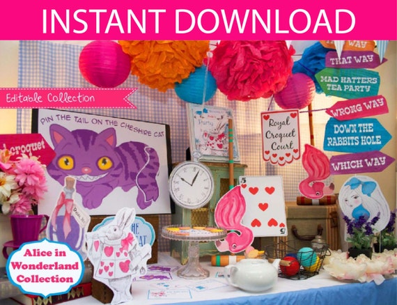 Alice in Wonderland Party Props & Games Printable Kit - INSTANT DOWNLOAD Il_570xn