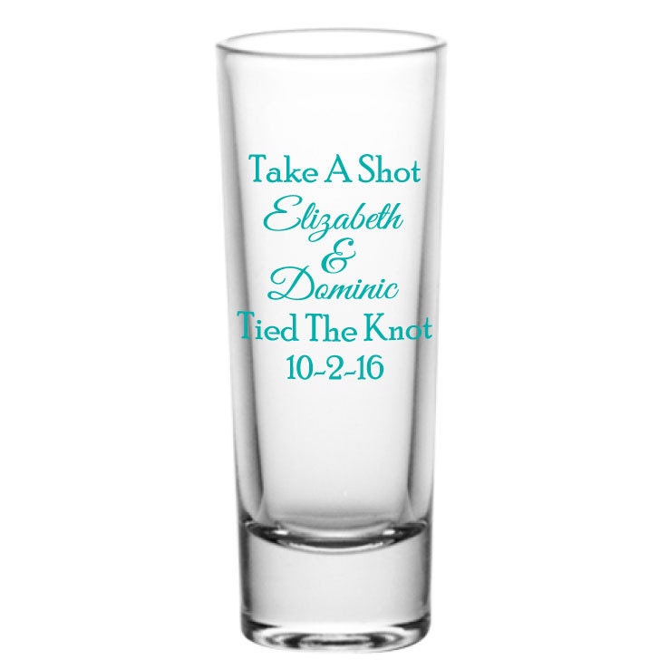 Personalized 2oz Tall Glass Shot Glasses Wedding Favor Shots 3355