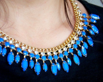 Royal Blue Drop Bib Necklace - "Jasmin" Royal Blue Necklace
