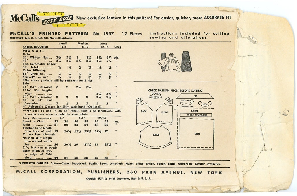 Childrens Choir Robe Pattern Chest 26 28 McCalls 1957 Yoked