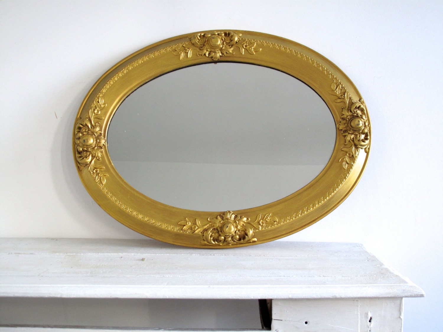 RESERVED Vintage Oval Wall Mirror Ornate Gold by SnapshotVintage