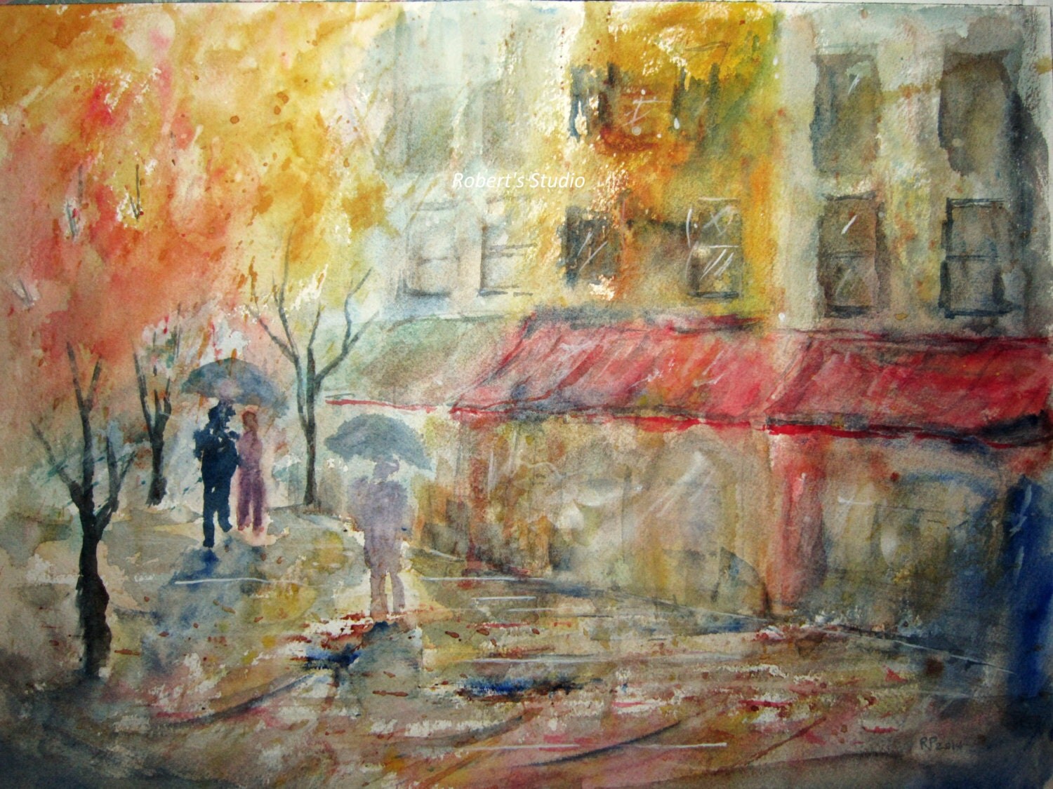 A Rainy Day Art Print of Watercolor Landscape Painting