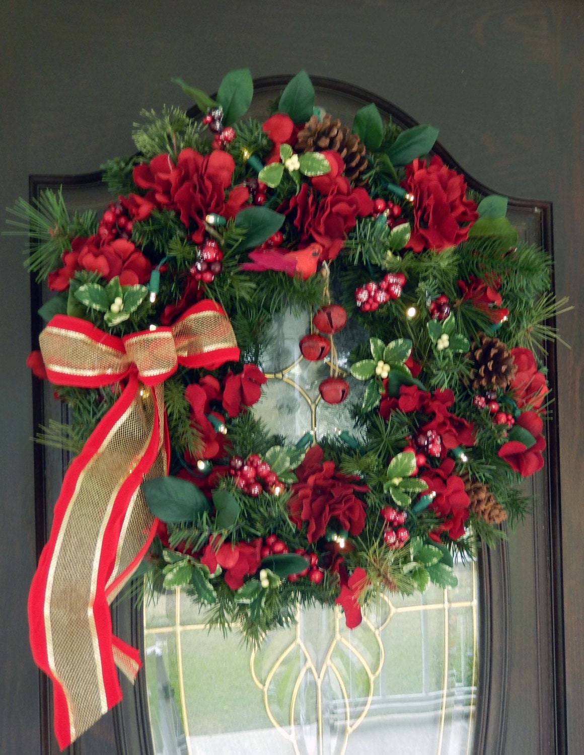 Christmas Wreath , Winter Wreath , Pre-Lit Christmas Wreath , Holiday Wreath , Christmas Front Door Decor , Outdoor Wreath