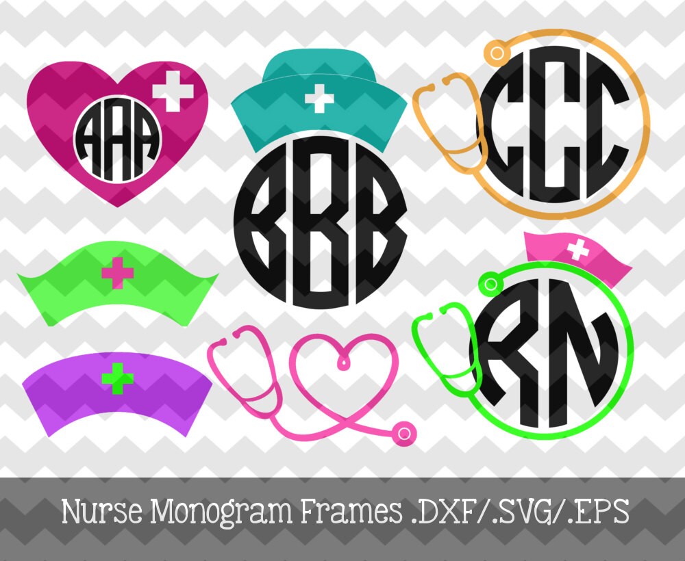 Nurse Monogram Frames .DXF/.SVG/.EPS Files for use with your