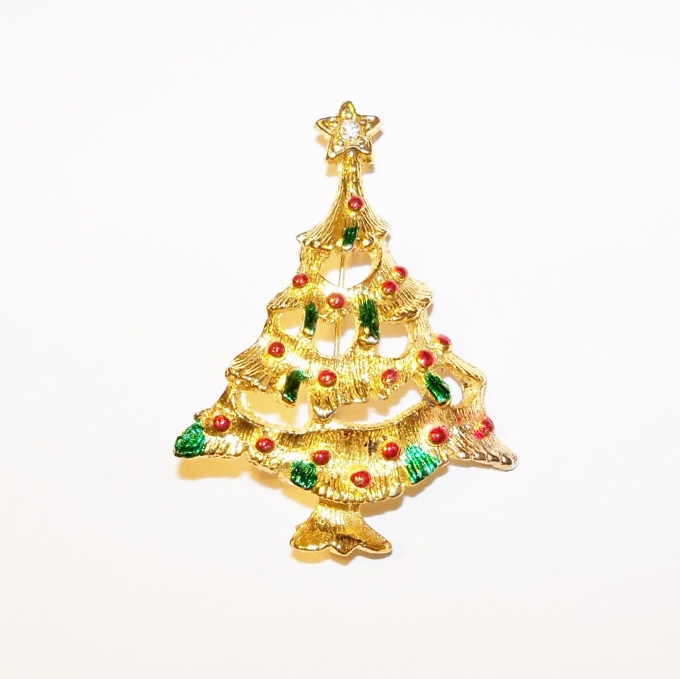 vintage brooch pin christmas tree gold tone winter jewelry vintage brooch pin christmas tree gold tone winter jewelry