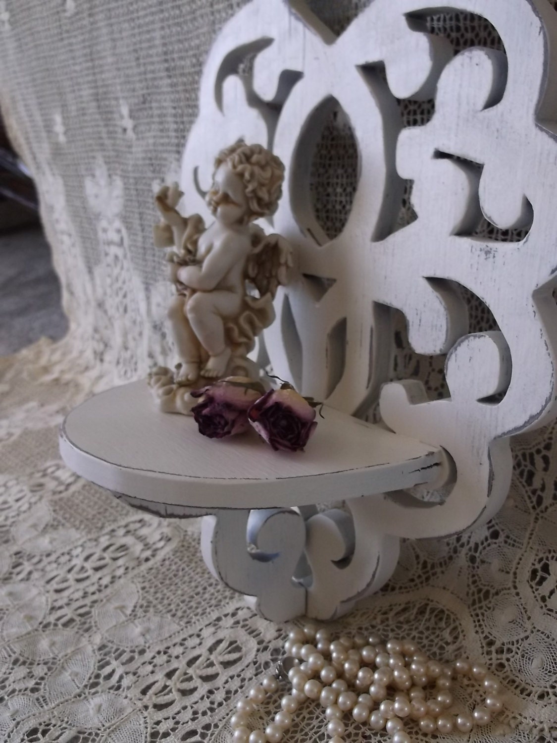 Shabby French country Scroll work wall shelf small shelf