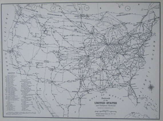 1955 USA RAILROADS Map. Entire United States. Black and White