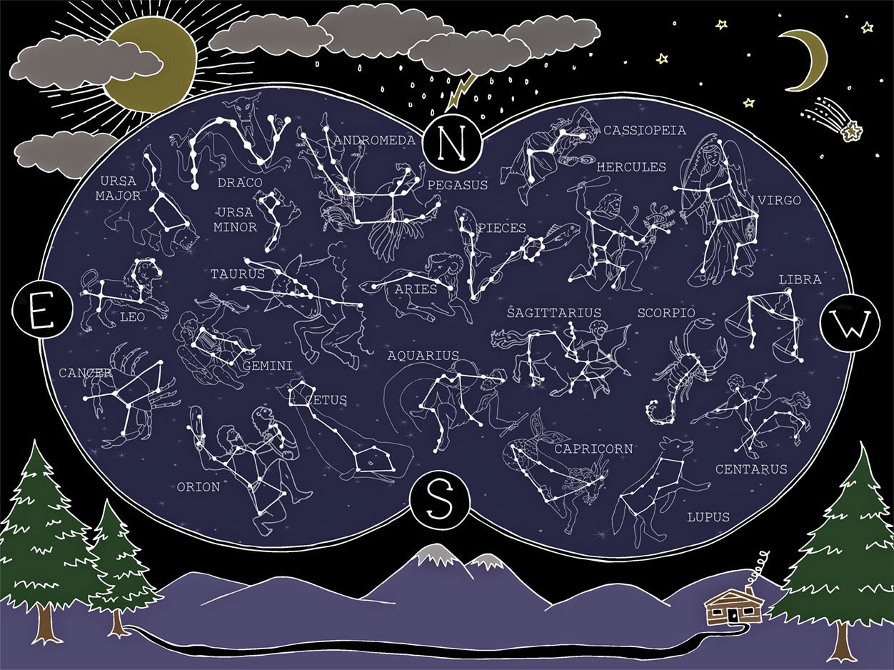 Hand illustrated Constellation Map 8.5 x 11