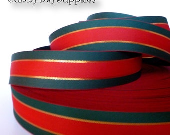 Gucci Style Ribbon, Red, Hunter Green and Gold Metallic Ribbon, 2 Sided, "5 YARDS", 1 3/8 inches wide, Gucci style, Gift Wrap, Clearance