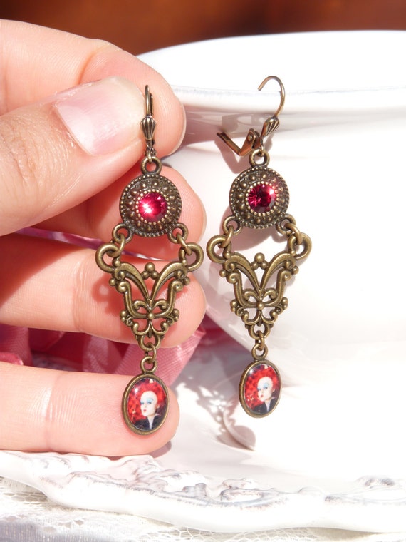 Queen of Hearts Resin Earrings Alice In Wonderland Red