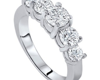 2.00CT Diamond Ring 5-Stone Anniversary Wedding Band 14 Karat White Gold