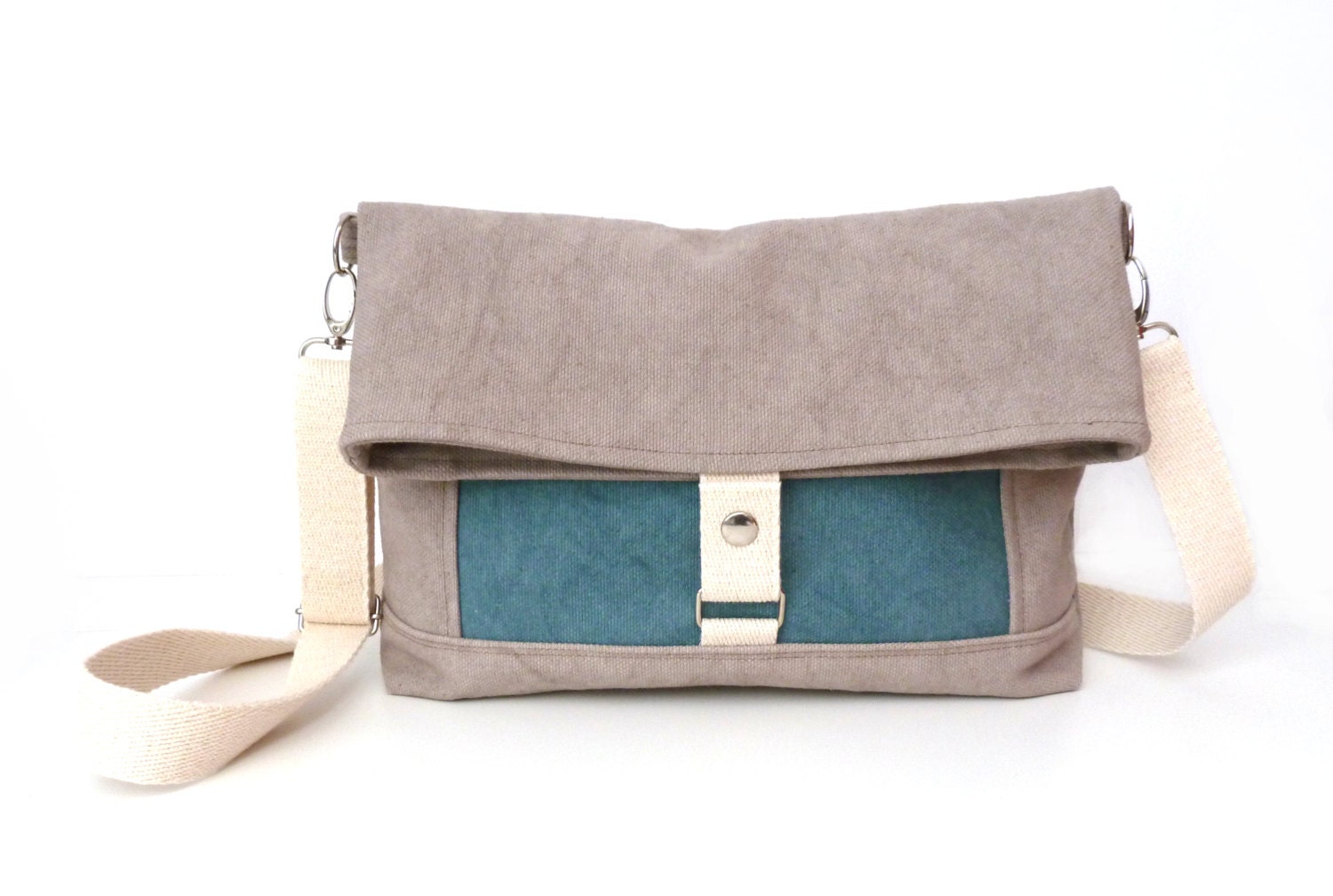 Waxed canvas bag Messenger bag Foldover bag Sand