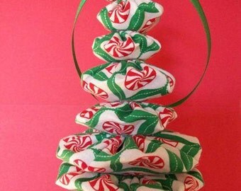 Christmas Yo Yo Fabric Holiday Ornament Peppermint Circles