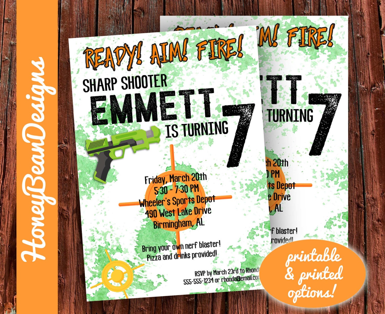 PRINTABLE Nerf Gun Blaster Birthday Invitation Paintball Water