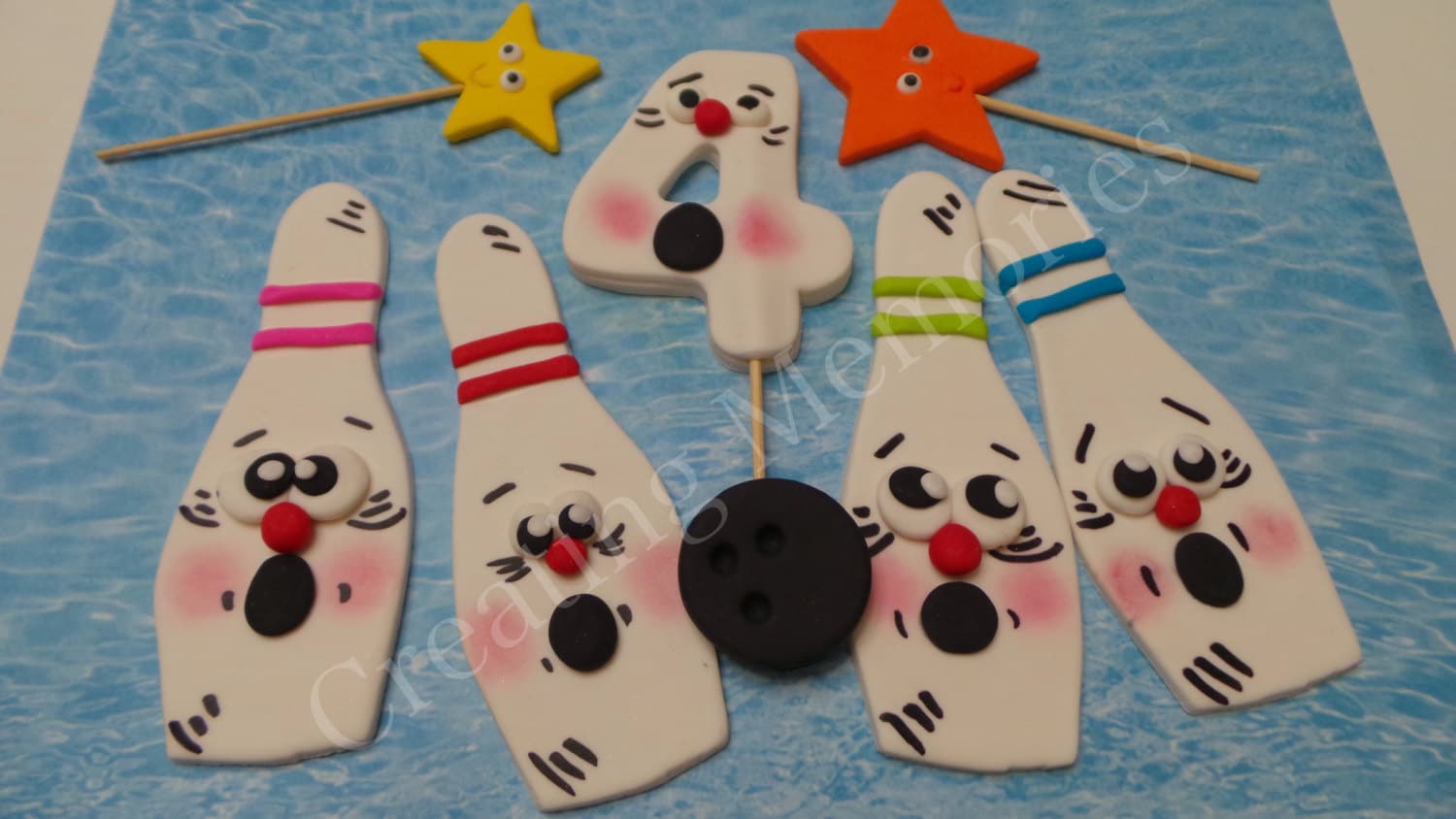 BOWLING PINS Ready To Use Cake Decorations Make Your Childs