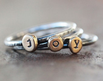 JOY Rings / Stacking Rings / Unique Gift / Inspirational Jewelry / Stacking Rustic Rings / Sterling Silver Rings / Joyful Rings