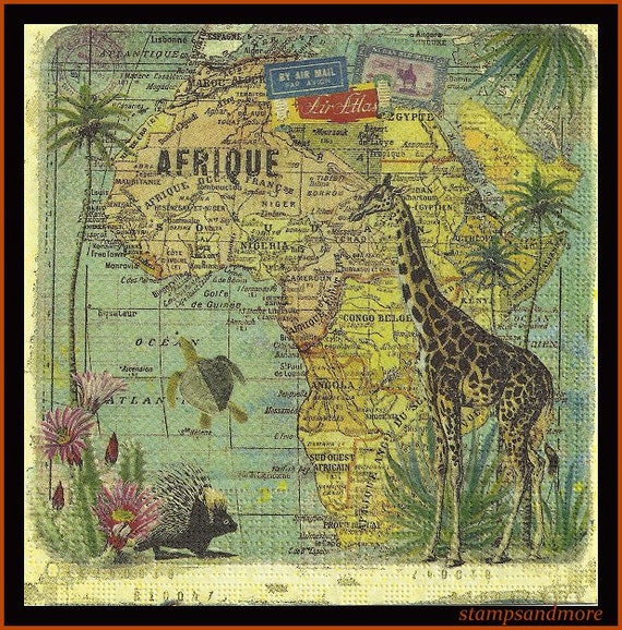 4 Africa Map Paper Decoupage Napkins Use For Crafts Mixed