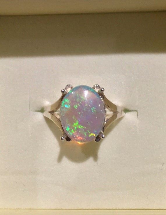 Genuine Black Opal Ring Large Australian Multicolor Semi