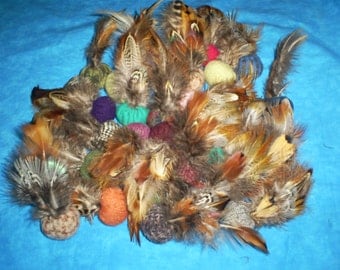 12 Recycled, felted wool and feathers, cat toys with organic catnip.