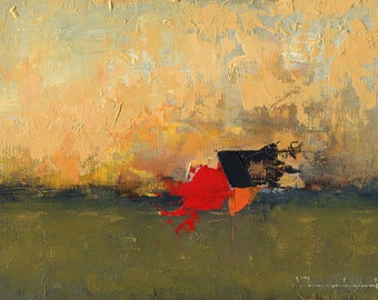 Original Oil Painting Landscape Painting Abstract by John Shanabrook - 5 x 7 - Coming Home Cold