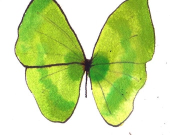 vibrant green butterfly original watercolour painting 7 x 5"