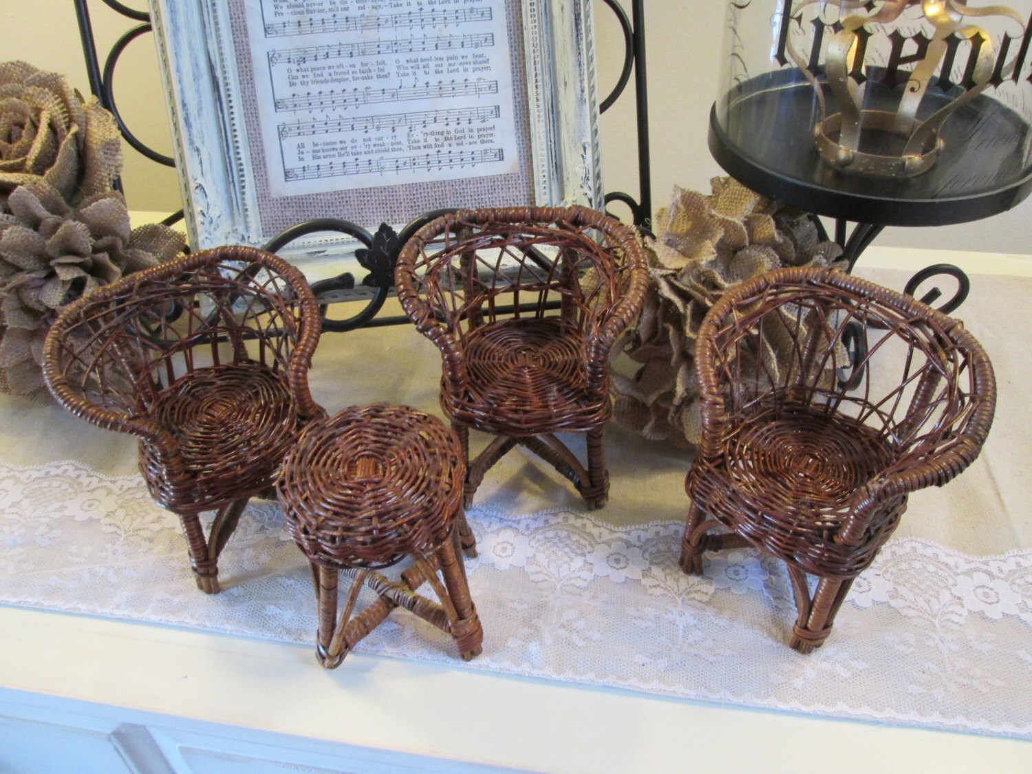 Wicker doll furniture vintage rattan furniture Barbie doll furniture