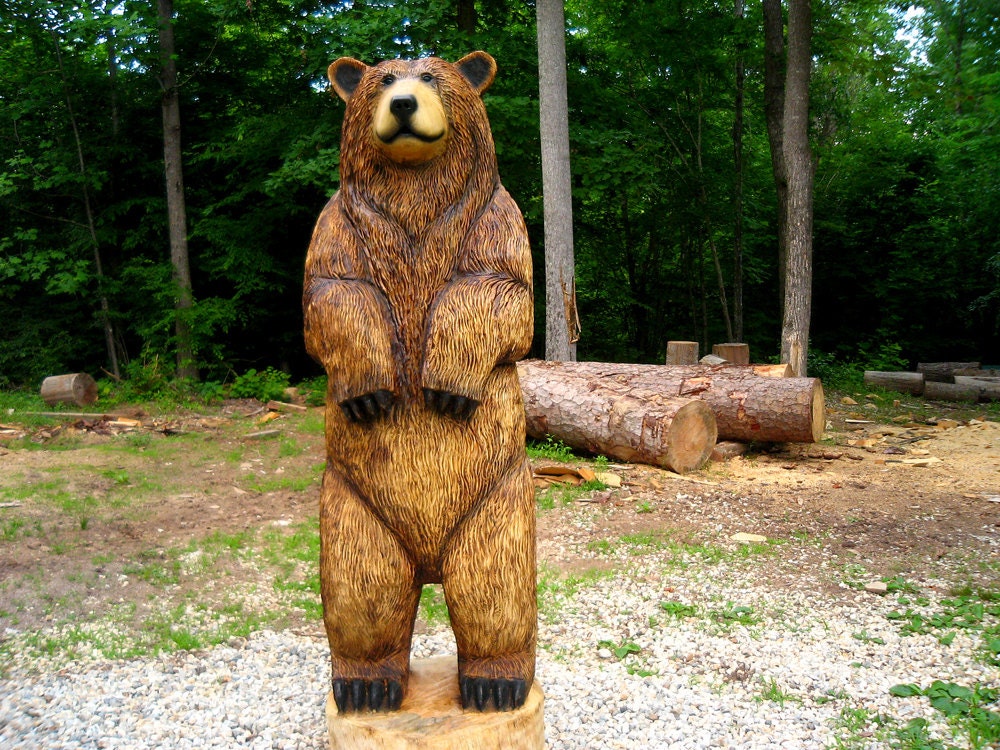 6-foot Brown Bear Chainsaw Wood Sculpture by 