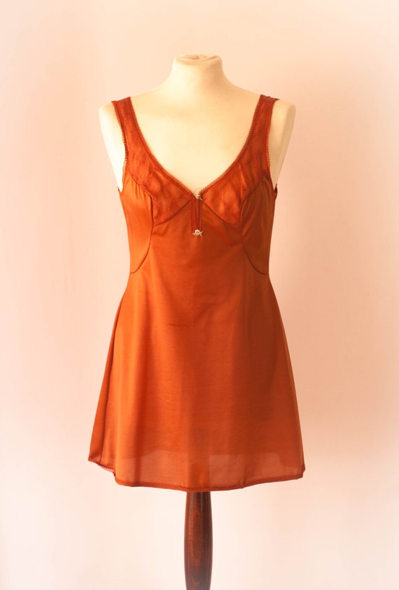 Vintage Burnt Orange Lace Night Slip Negligee. by UpsideDownKisses