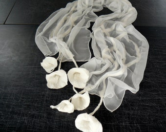 Nuno Felted Scarf merino wool silk floral Nuno felting shawl Oprional color