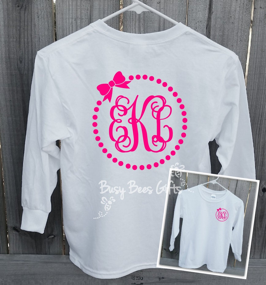 Girl's Monogrammed Shirt Polka Dot Monogram Bow by busybeesgifts