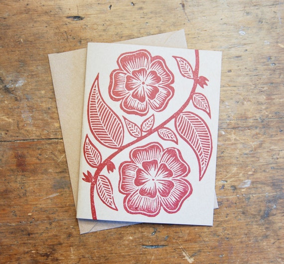 Set Of Six Block Printed Cards