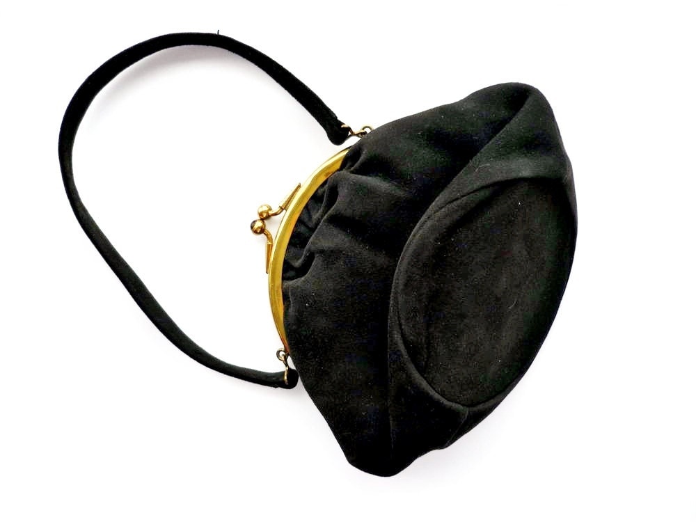 Vintage small black suede wristlet evening purse bag / 2