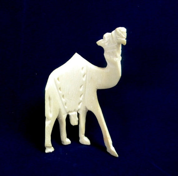 Carved bone camel Egyptian figurine mid century vintage folk