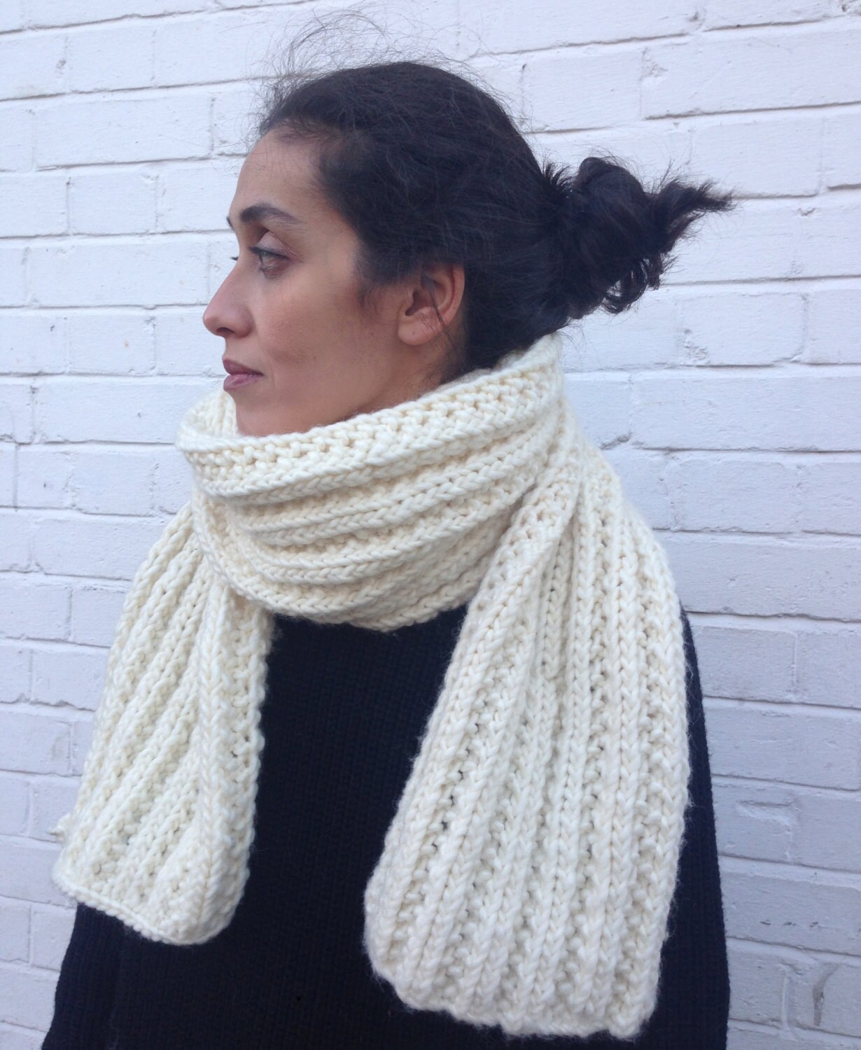 Chunky knitted Cream scarf / Extra Large Scarf / by ClaireDAlbert
