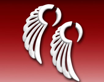 Fake Gauges, Open Wing, White Bone, Tribal Earrings, Eco-Friendly, Tribal jewelry, Cheaters, Organic, Fake Gauges, Fake Plugs. B28