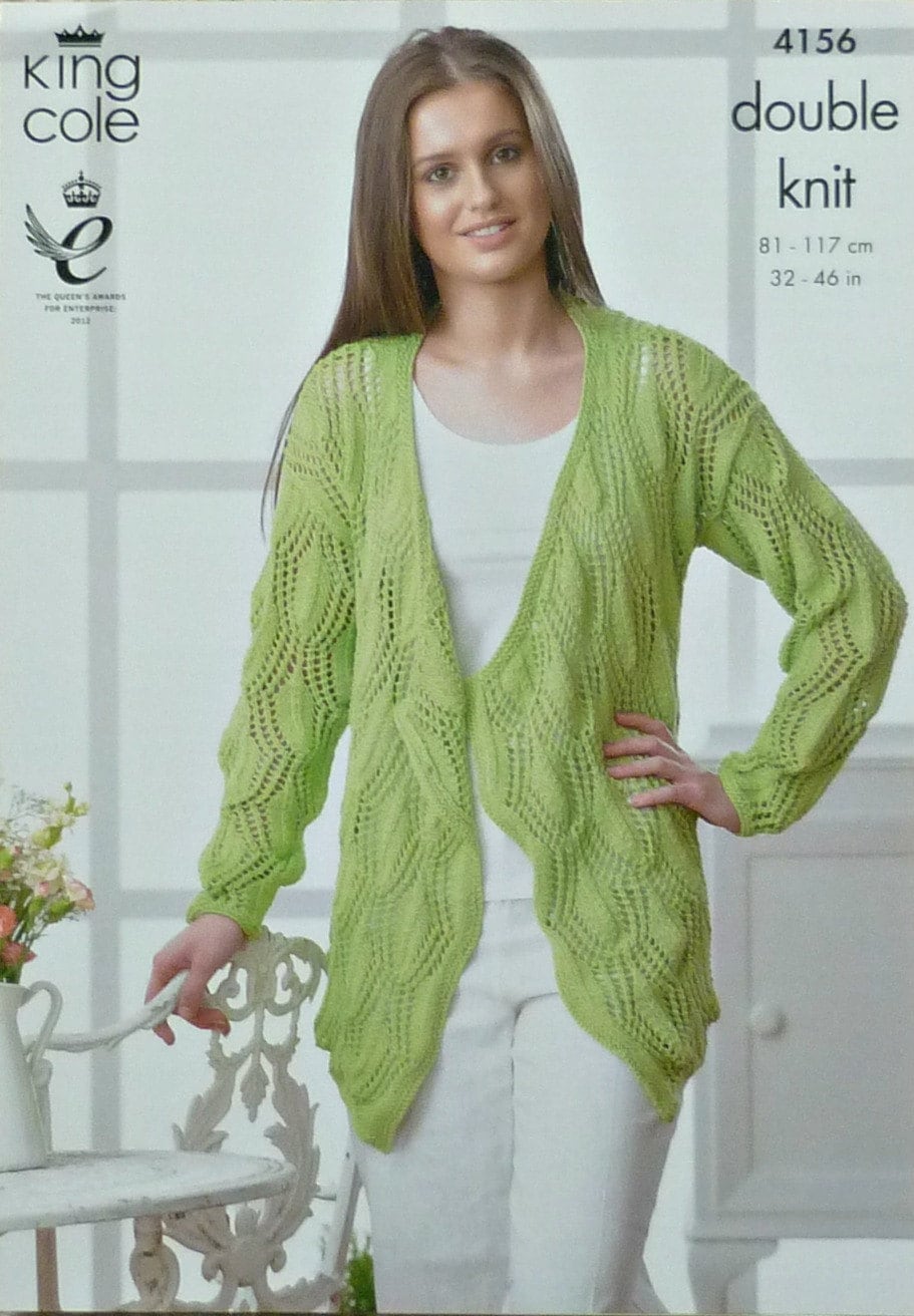 Womens Knitting Pattern K4156 Ladies Long Sleeve Lacy Waterfall Cardigan Knit...