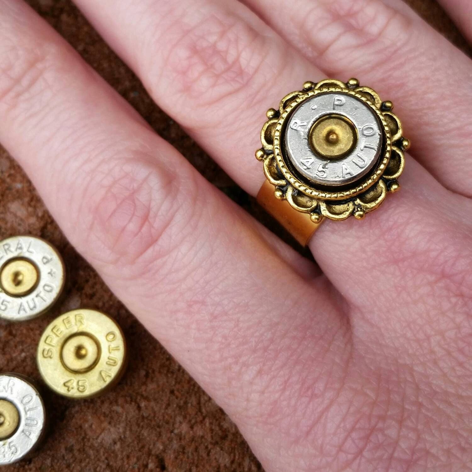 Small bullet casing ring in gold choose your casing by MadebyTrina