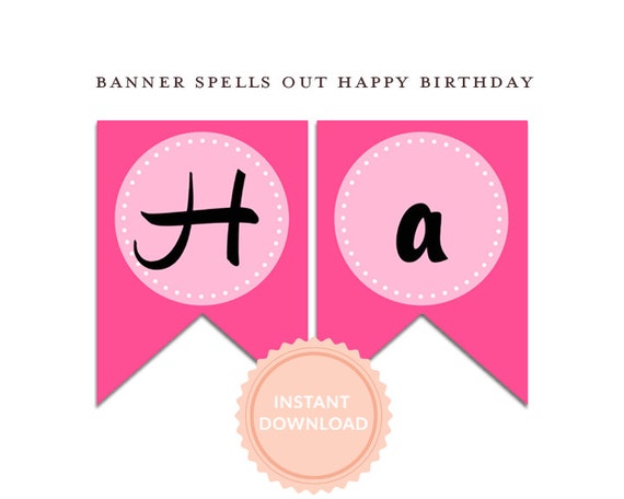 INSTANT DOWNLOAD, TUTUS Happy Birthday Banner - Pink and Black Polka - Zebra - Ballet Party Il_570xn