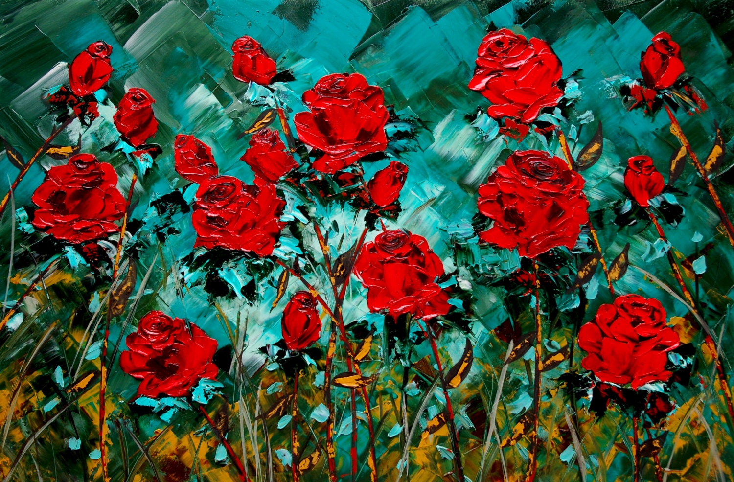 24x36 Abstract Rose painting Oil on Canvas ready by EmilyNewmanArt