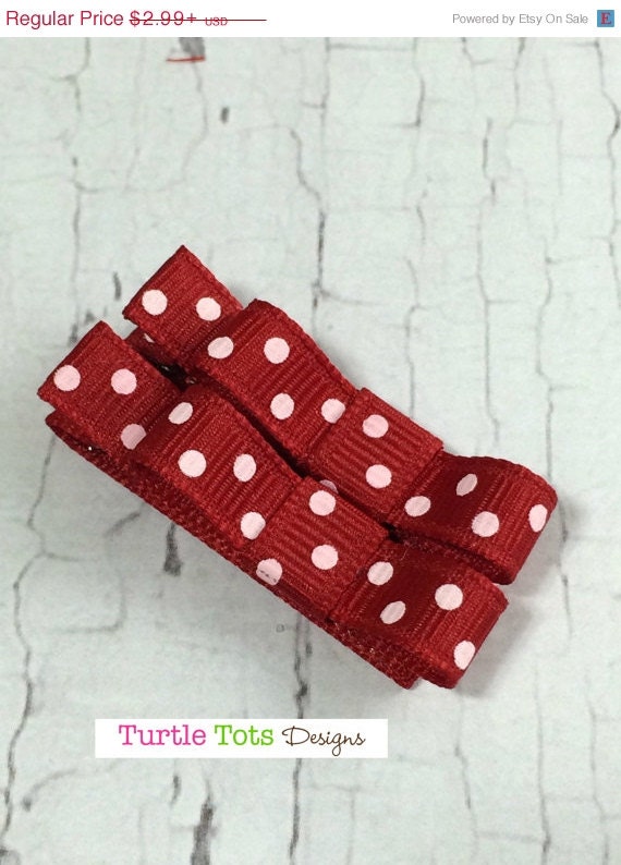 ON SALE Christmas - Baby Hair Clip- Alligator Clip - Red Polka Dot- Choose the Clip Size - Non Slip Grip -Girls, Babies, Toddlers