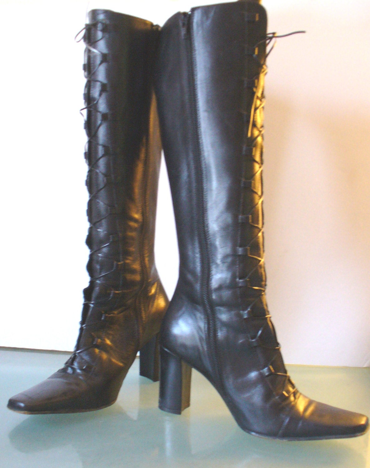 Pegabo Black Leather Corset Style Boots Size by TheOldBagOnline