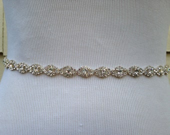 Thin Narrow Diamond Wedding Sash Belt - Rhinestone Sash - Fatima - Style SA611 - READY TO Hsip