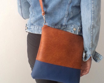 Vegan Leather Bag, Simple Crossbody Bag, Everyday Purse, Shoulder Bag, Two Tone bag