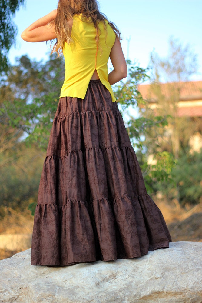 Long Brown Skirt For Tall Women Tiered Maxi Skirt Boho 5720