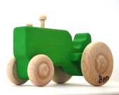 Green Wood Toy Tractor - Personalized Wooden Toy - Waldorf Push Toy